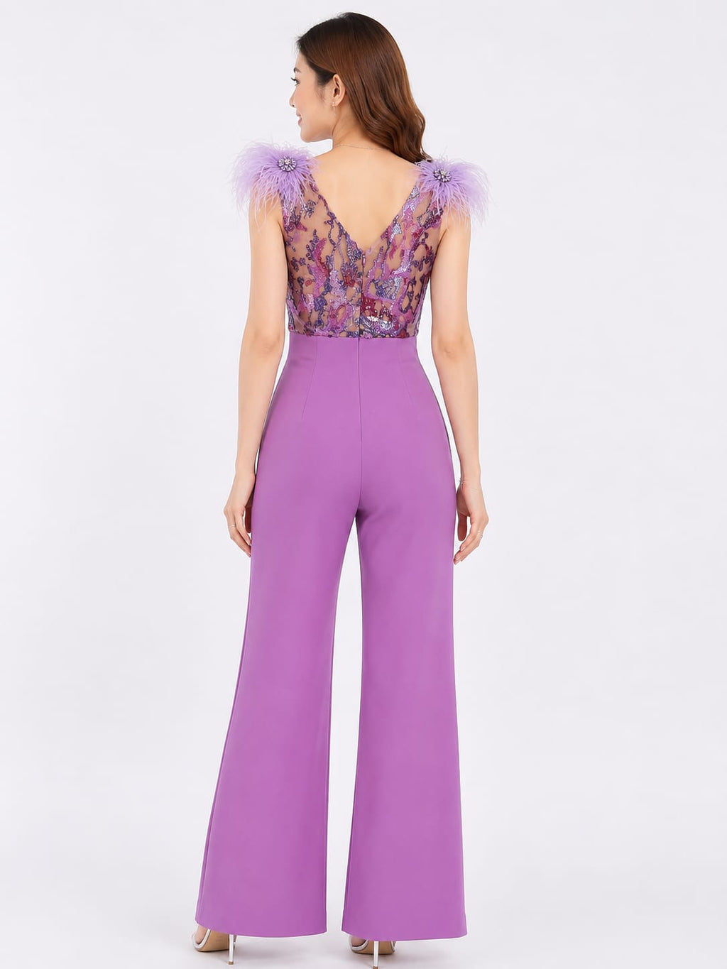 Lavender Sequin & Feather Jumpsuit