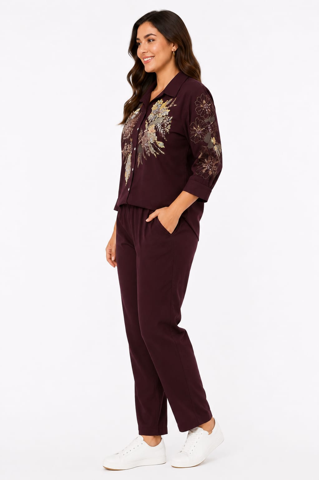 Maroon Dahlia Embroidered Lounge Set