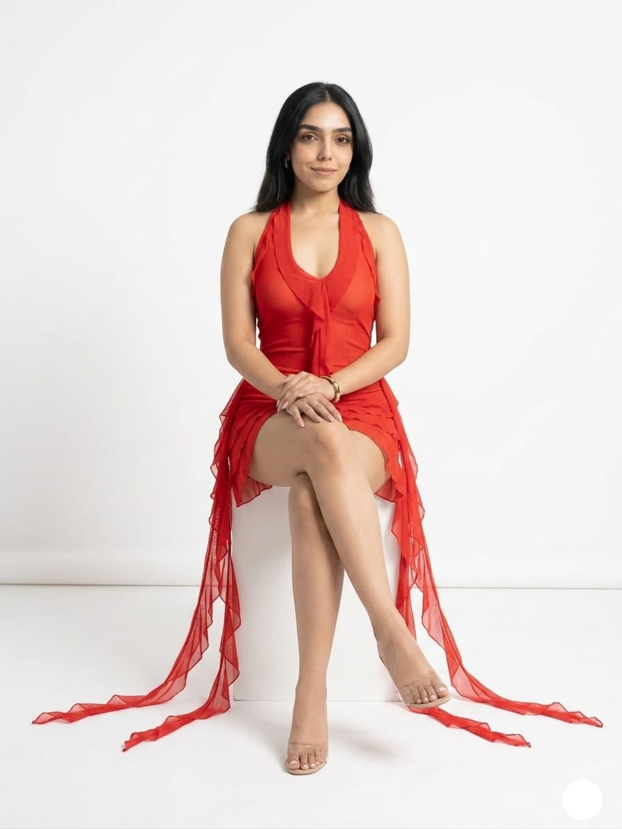Poppy Red Sheer Layered Ruffle Dress