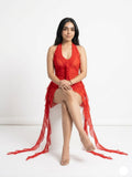 Poppy Red Sheer Layered Ruffle Dress