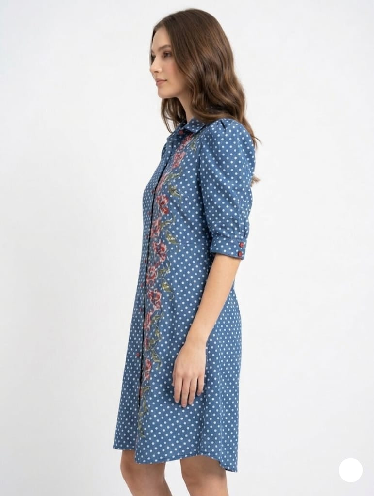 Indigo Blossom Polka Dress