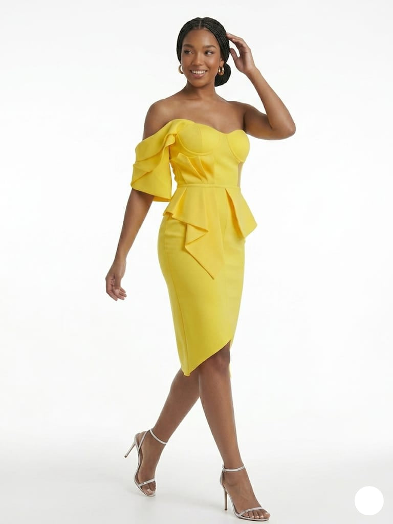 Gilded Ruffle One -shoulder Dress
