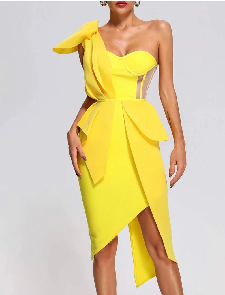 Gilded Ruffle One -shoulder Dress