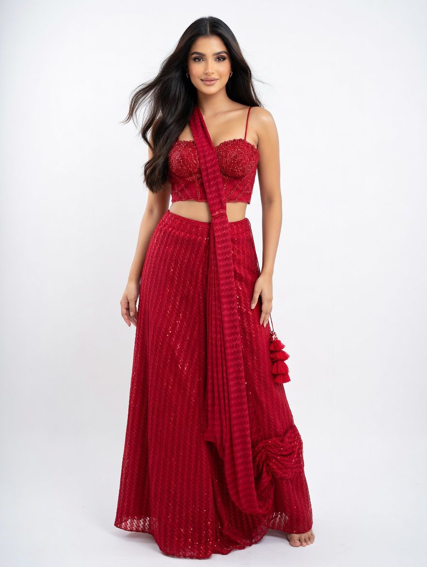 Ruby Bustier Saree Set