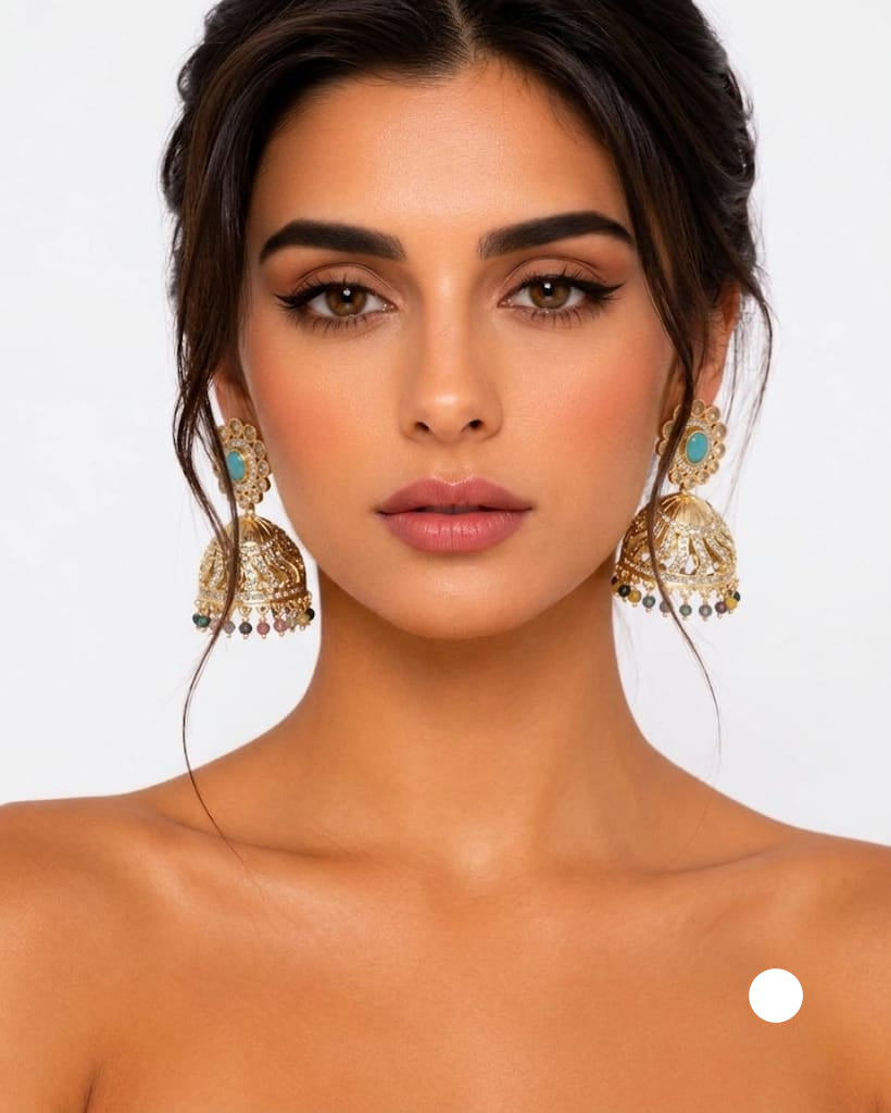 Traditional  Bell Earrings with Multicolour Beads