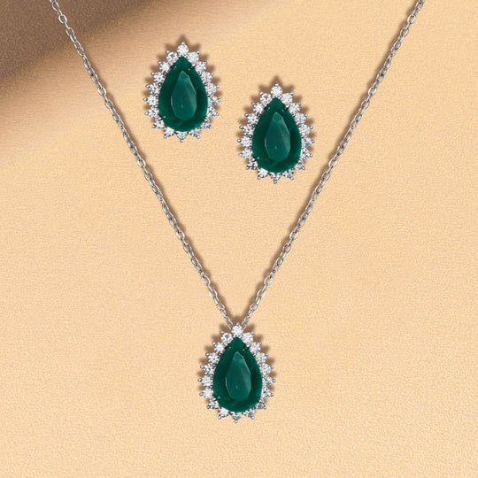 Emerald Teardrop Pendant Set