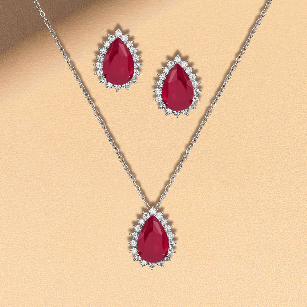 Ruby Teardrop Pendant Set