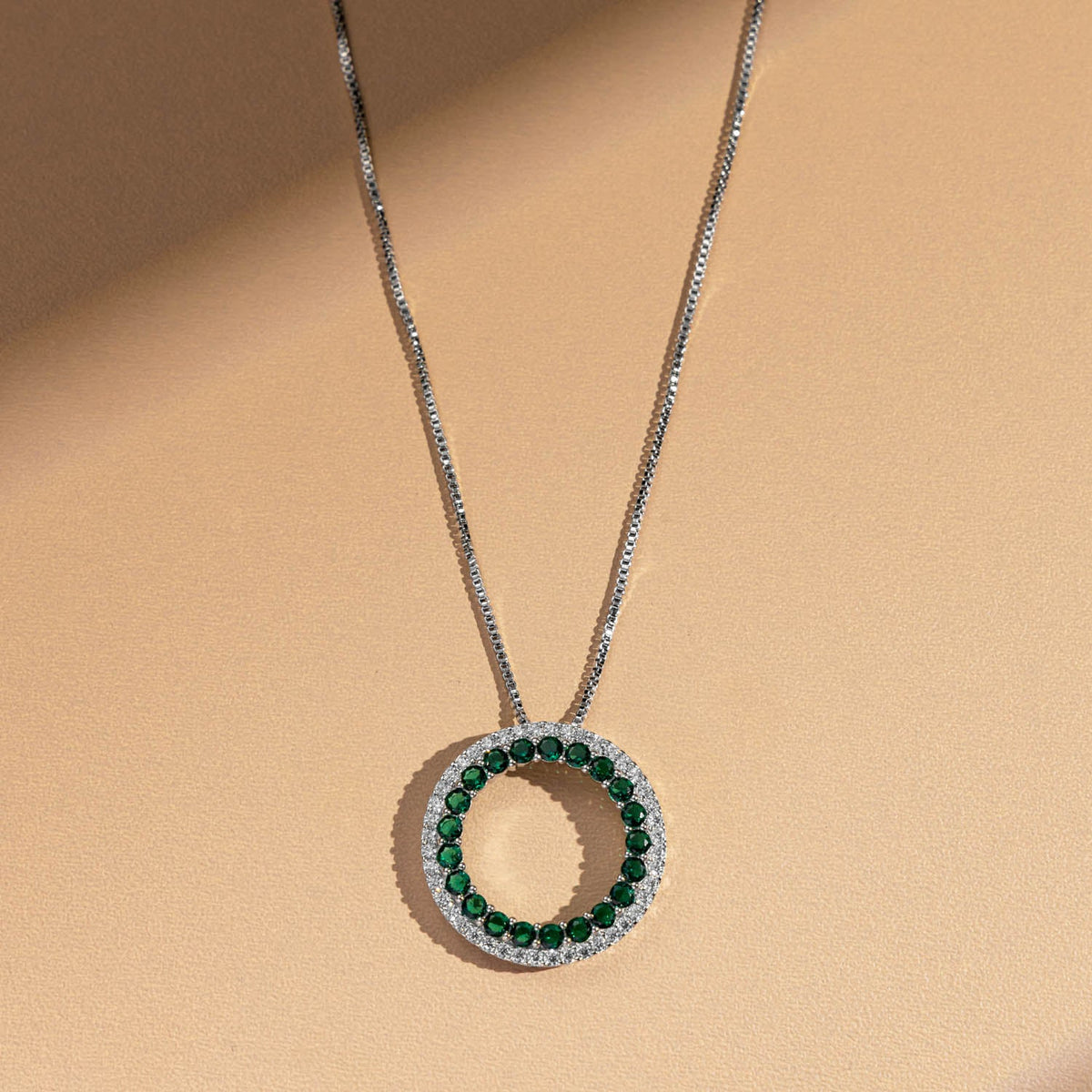 Emerald Halo Pendant Necklace