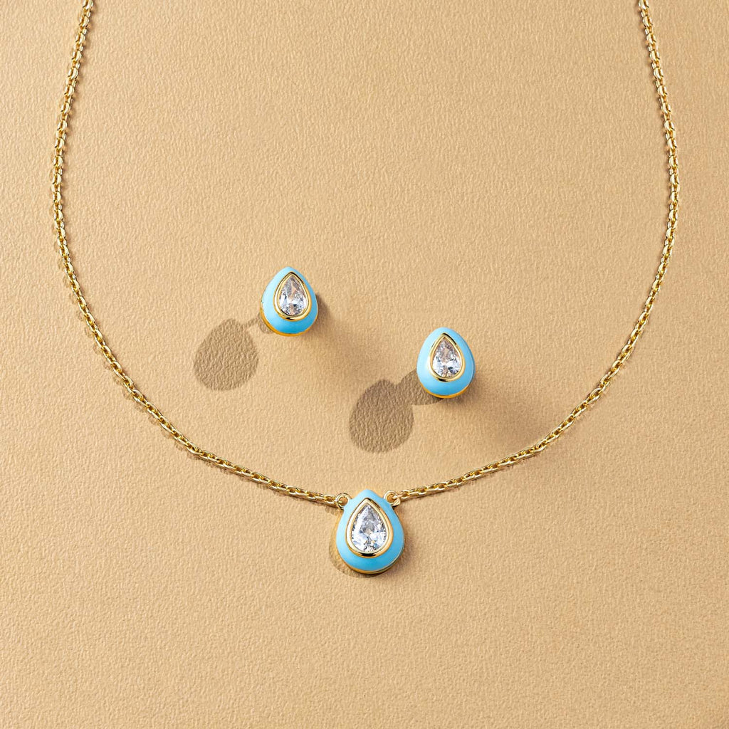 Aqua Teardrop Pendant Set