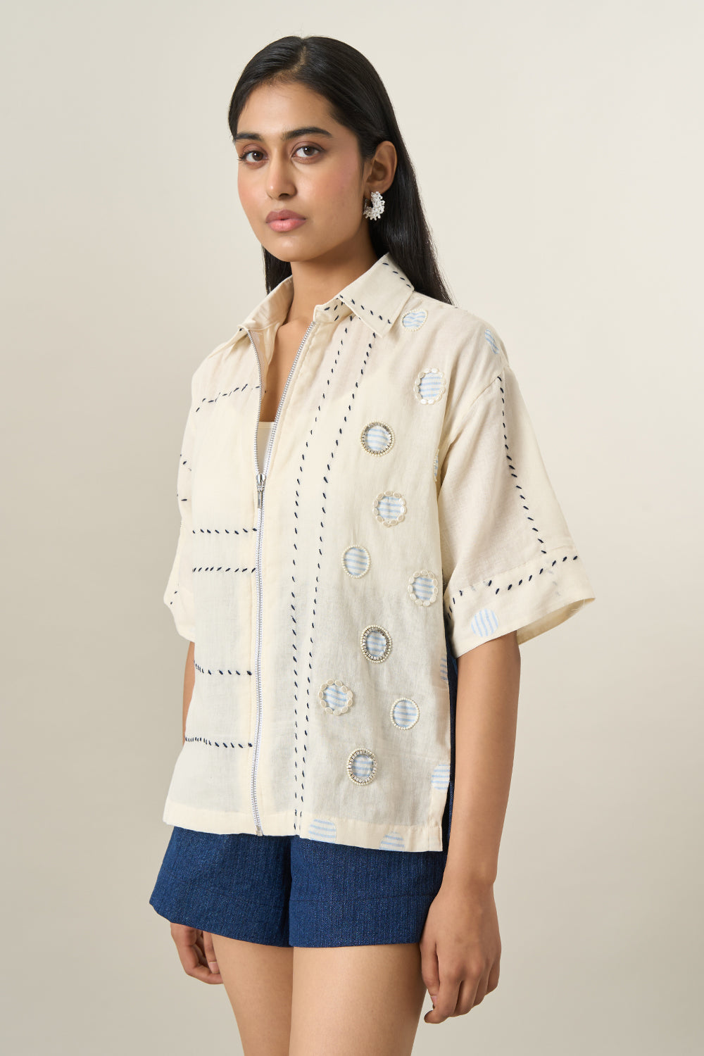 Blue Mirage Embellished Shirt Jacket