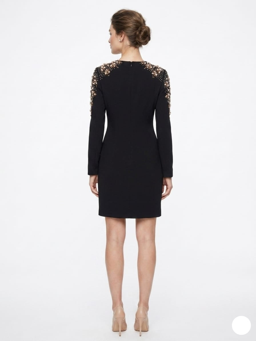 Embellished Shoulder V-Neck Sheath Dress