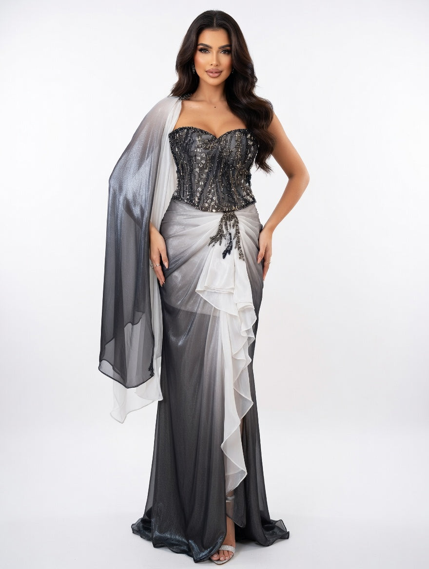 Midnight Ombre Corset Saree Gown