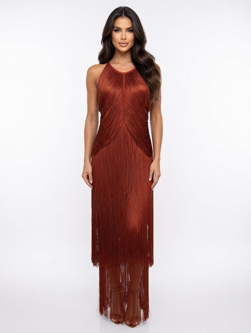 Rust Reverie Fringe Gown
