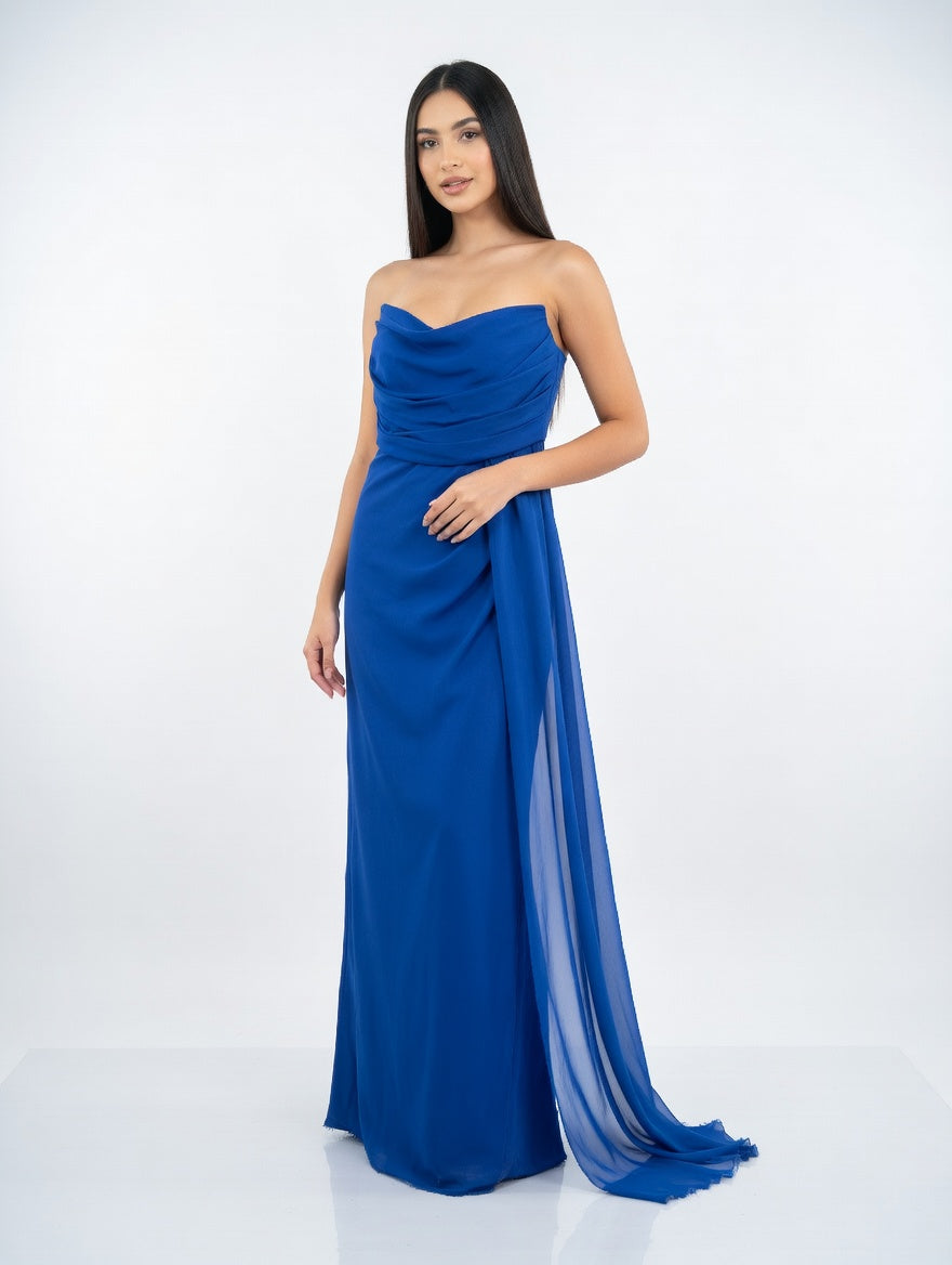 Sapphire Drift Evening Gown