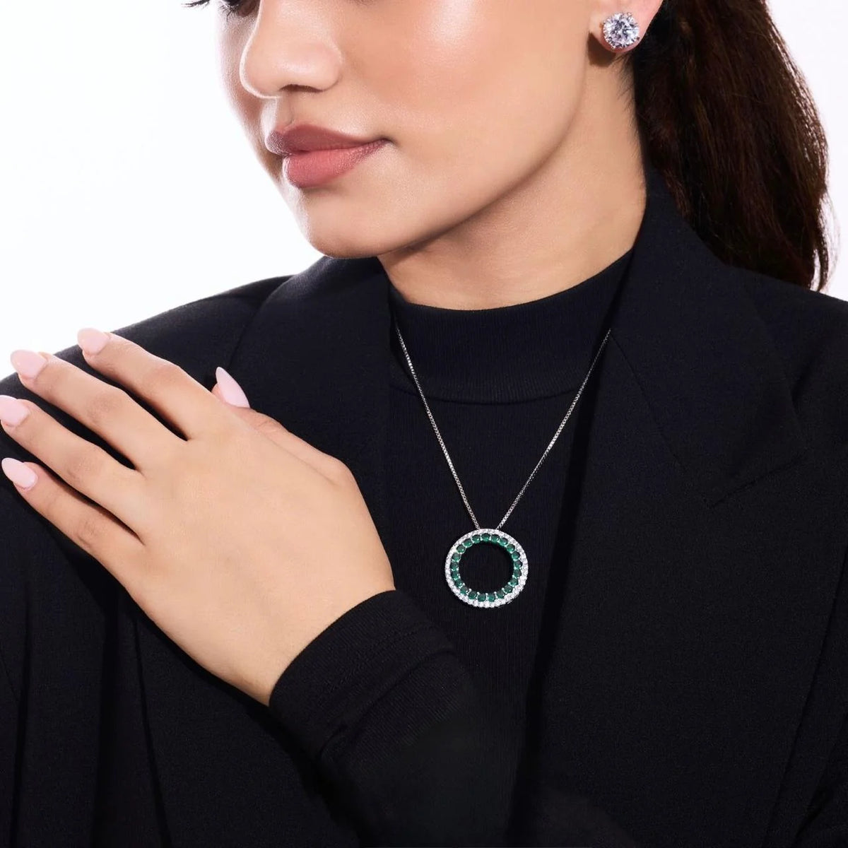 Emerald Halo Pendant Necklace