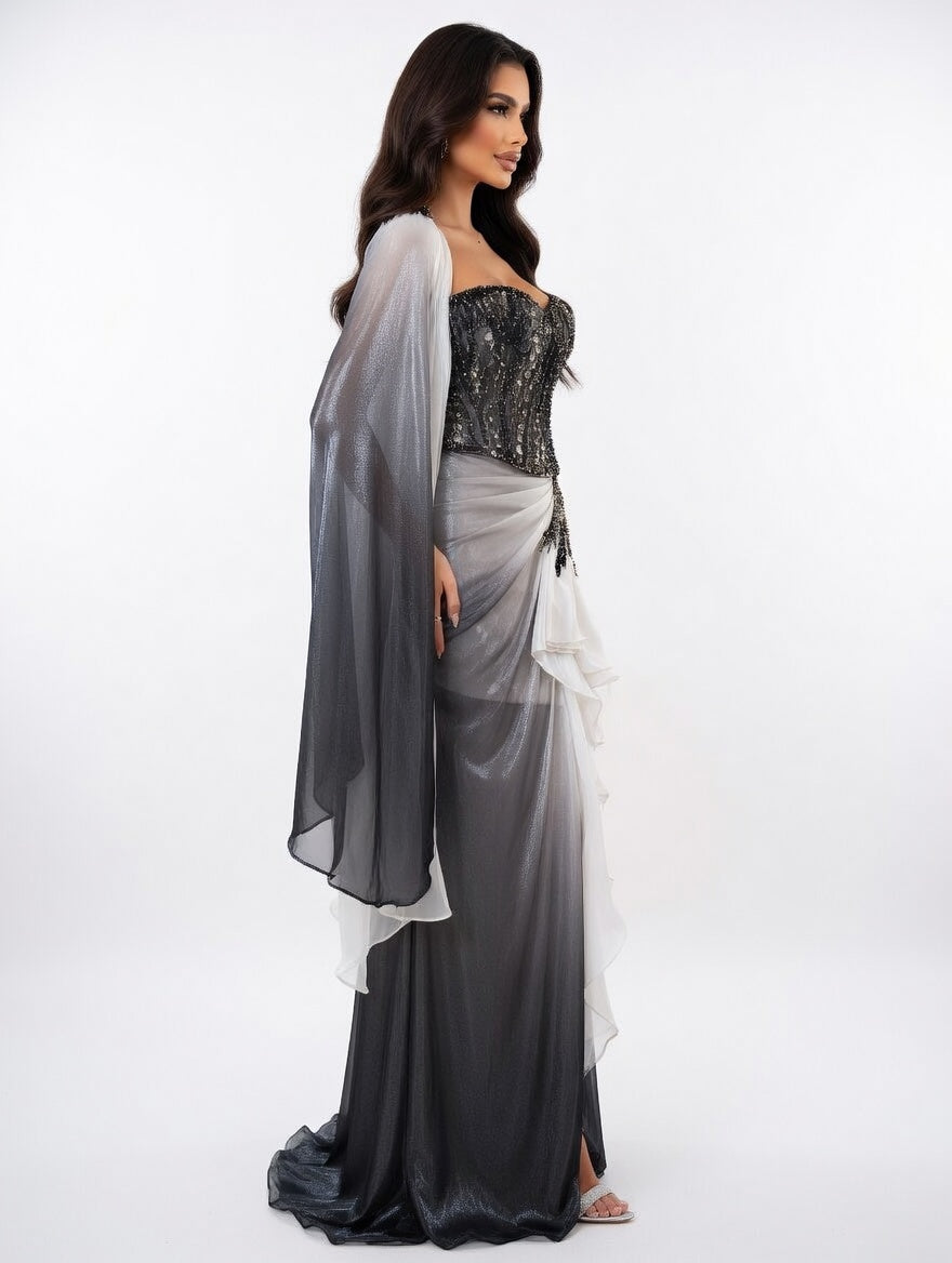 Midnight Ombre Corset Saree Gown
