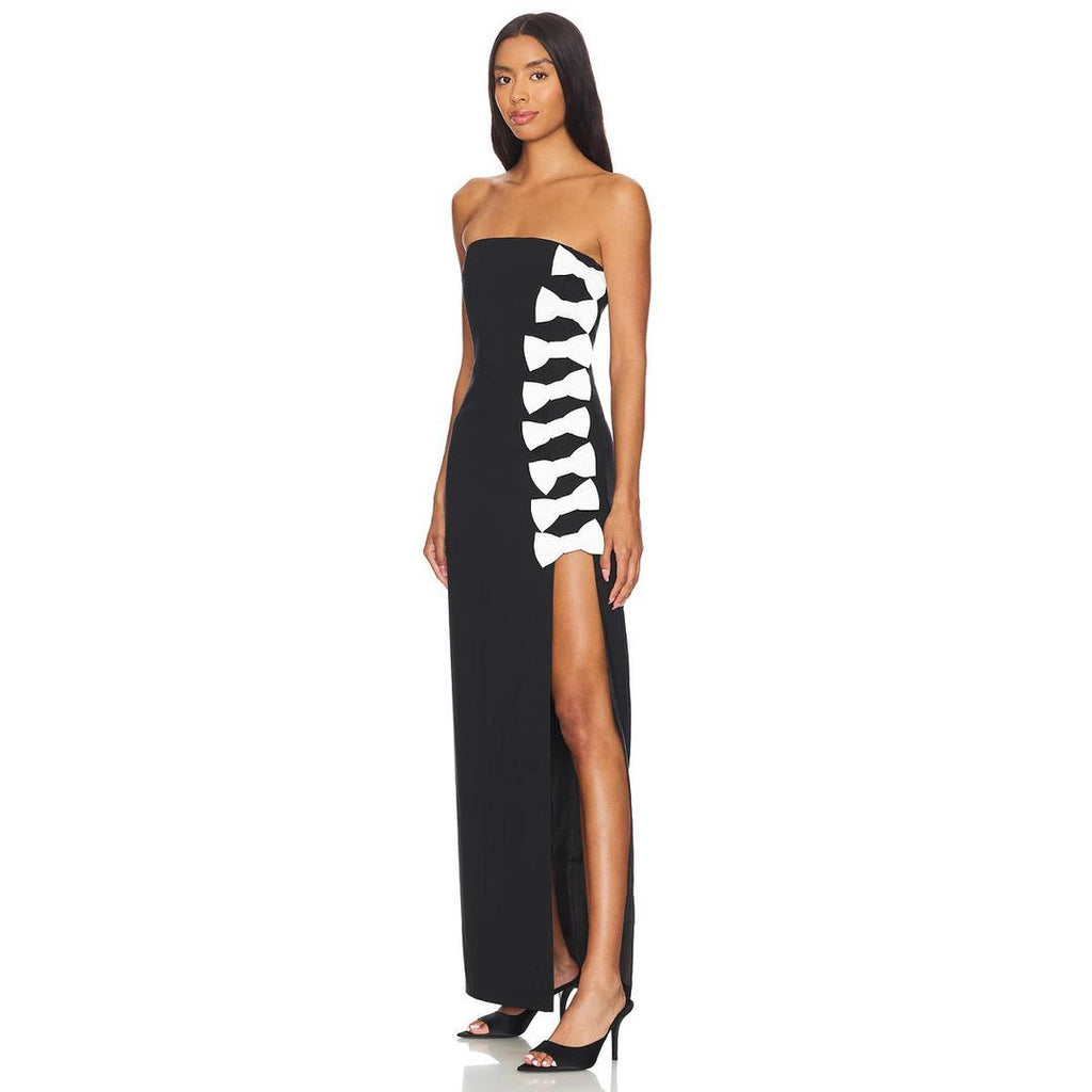Ebon Elegance Ribbon Slit Dress
