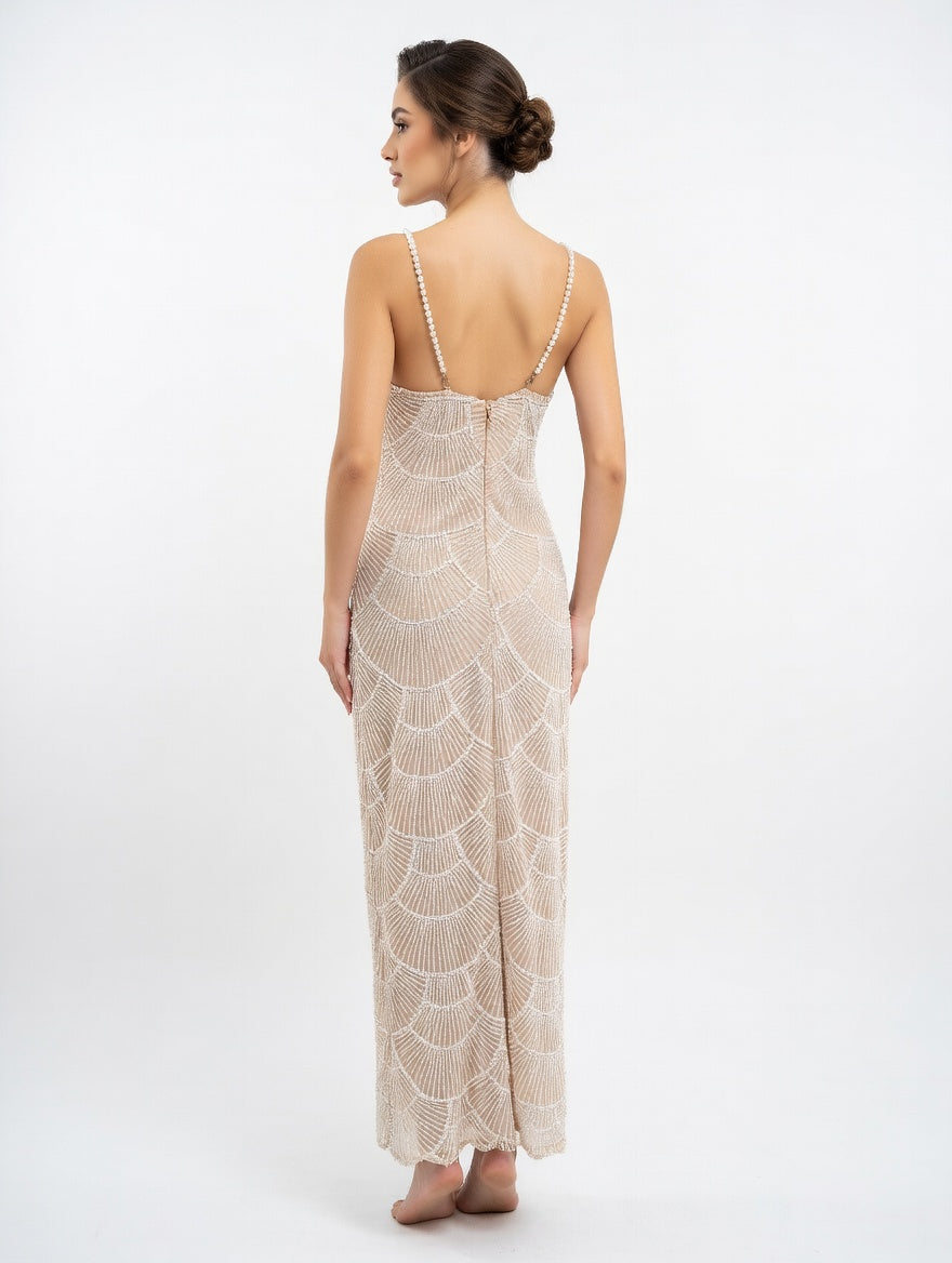 Champagne Radiance Beaded Gown