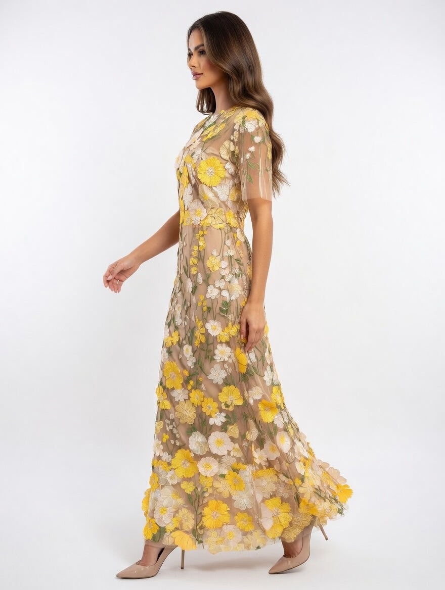 Floral Opulence Embroidered Gown