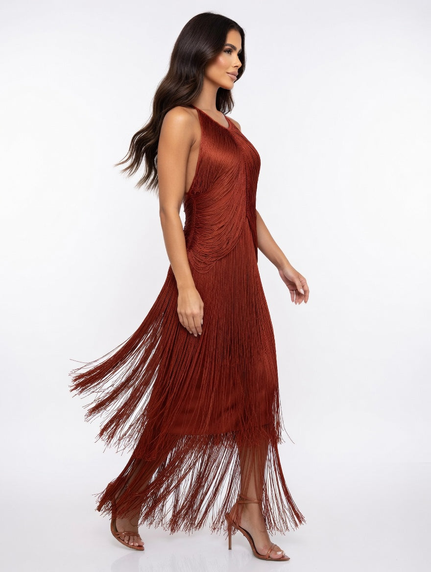 Rust Reverie Fringe Gown