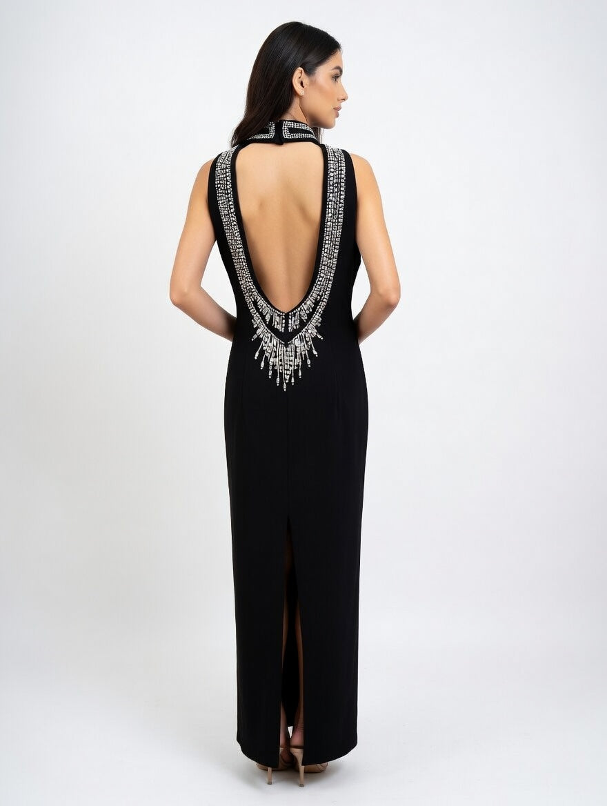 Crystal‑Edge Noir Evening Gown
