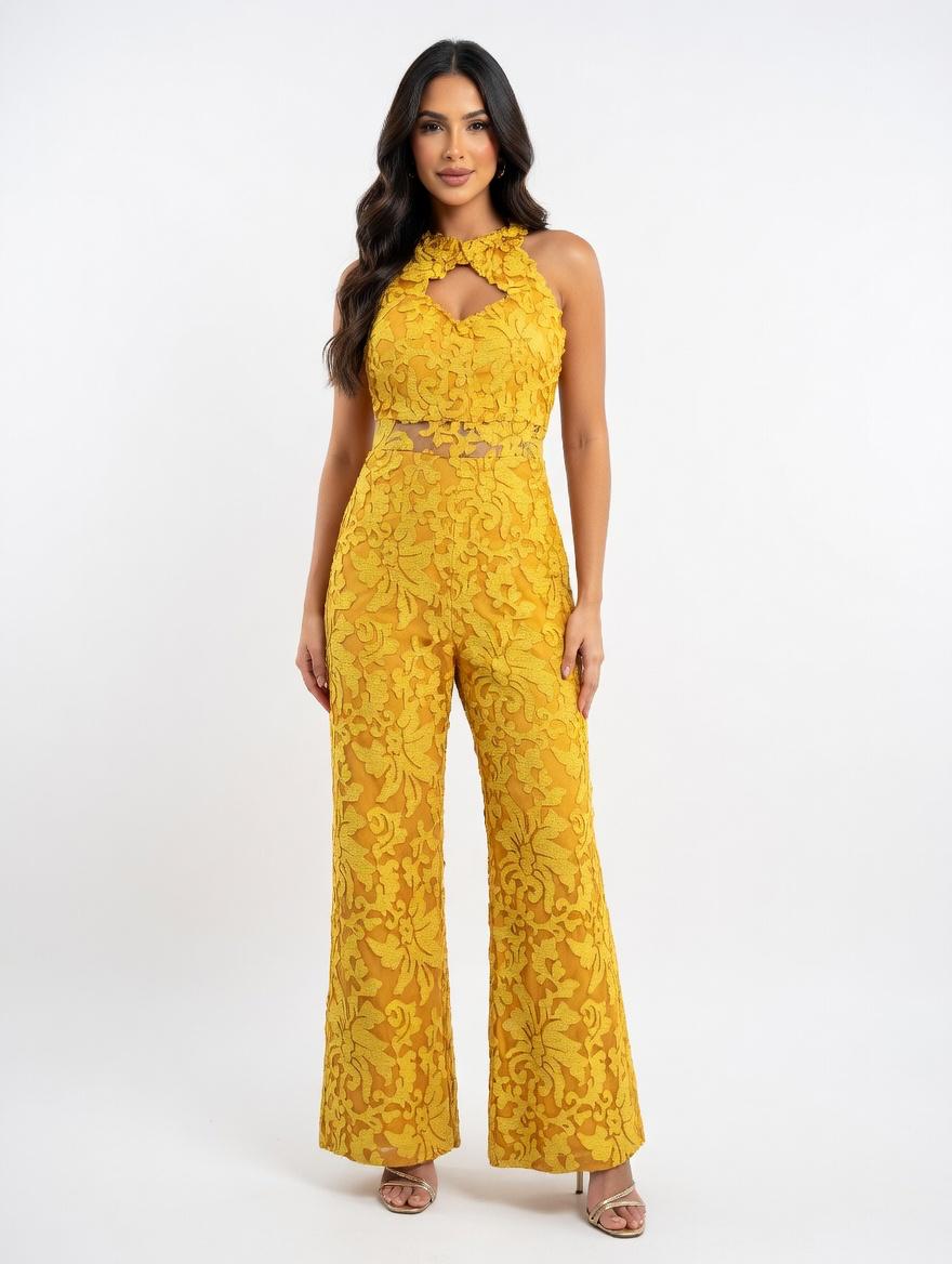 Saffron Floral Lace Wide-Leg Jumpsuit
