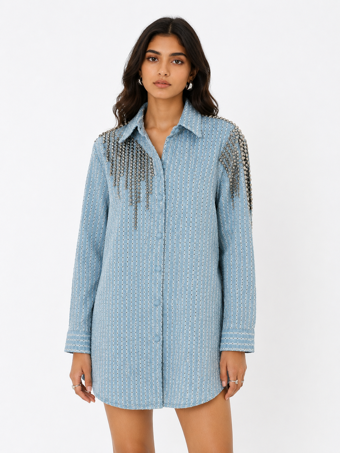 Embellished Denim Shirt Dress