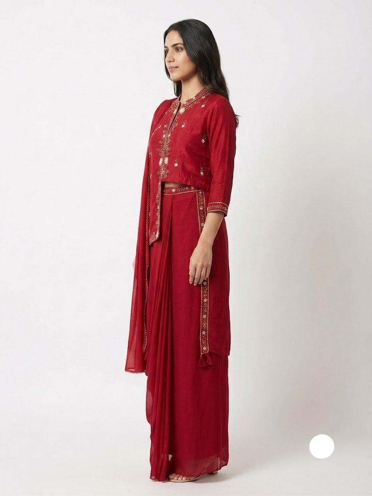 Reyna Floral Embroidered Jacket Saree