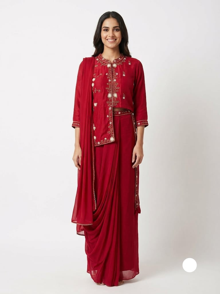 Reyna Floral Embroidered Jacket Saree