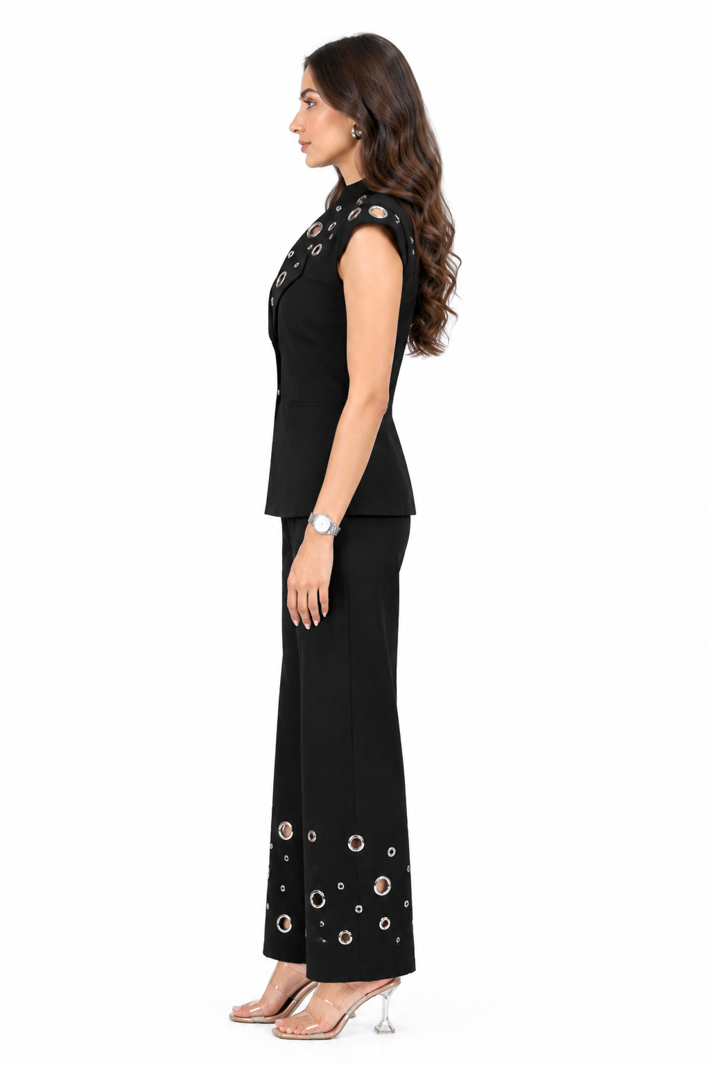 Black Eyelet Detail Tailored Co-Ord Set