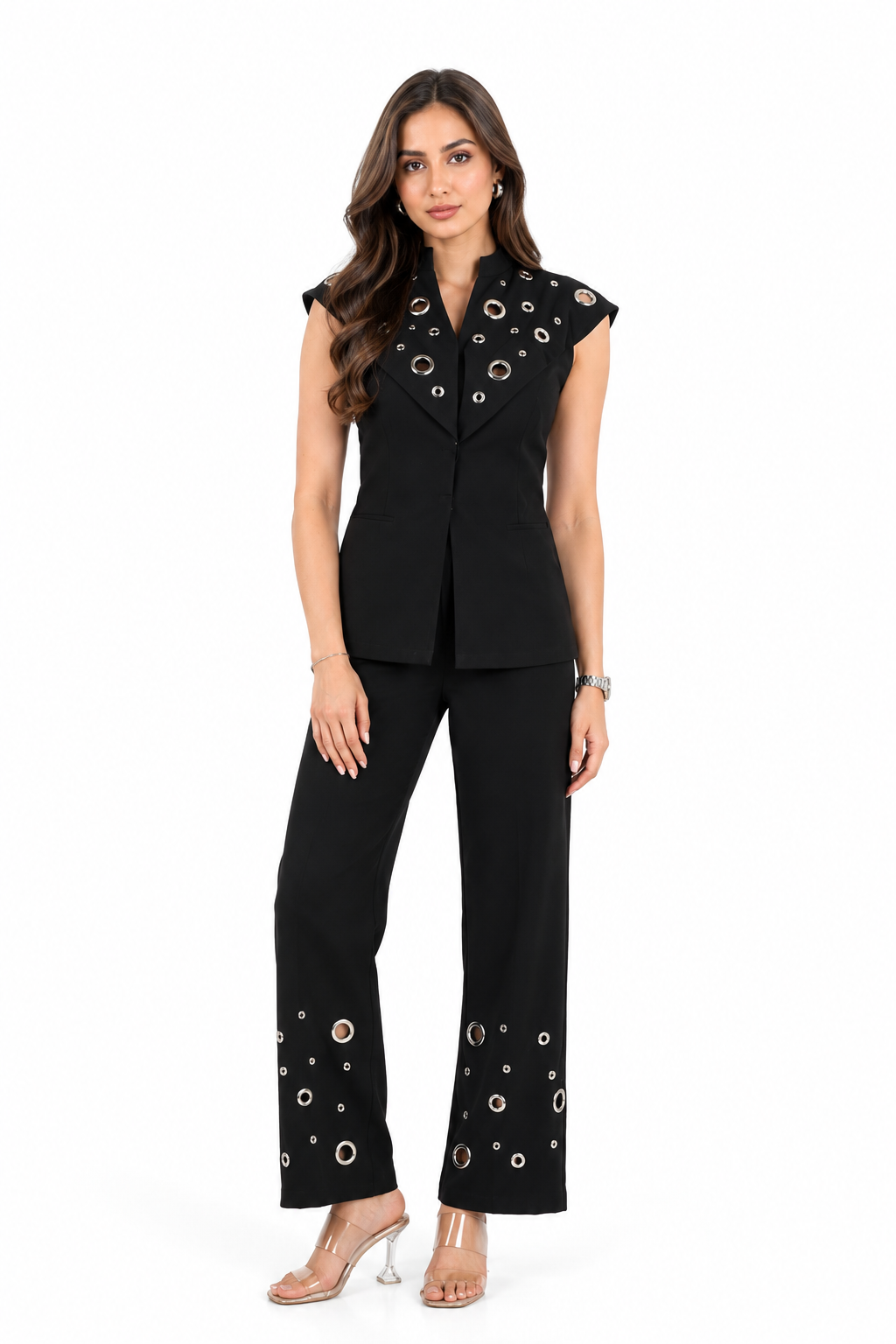 Black Eyelet Detail Tailored Co-Ord Set