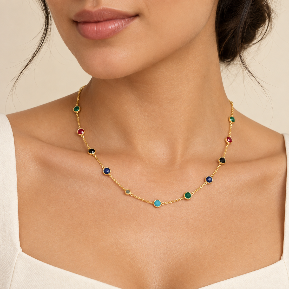 Rainbow Station Necklace – Anaqa — model image