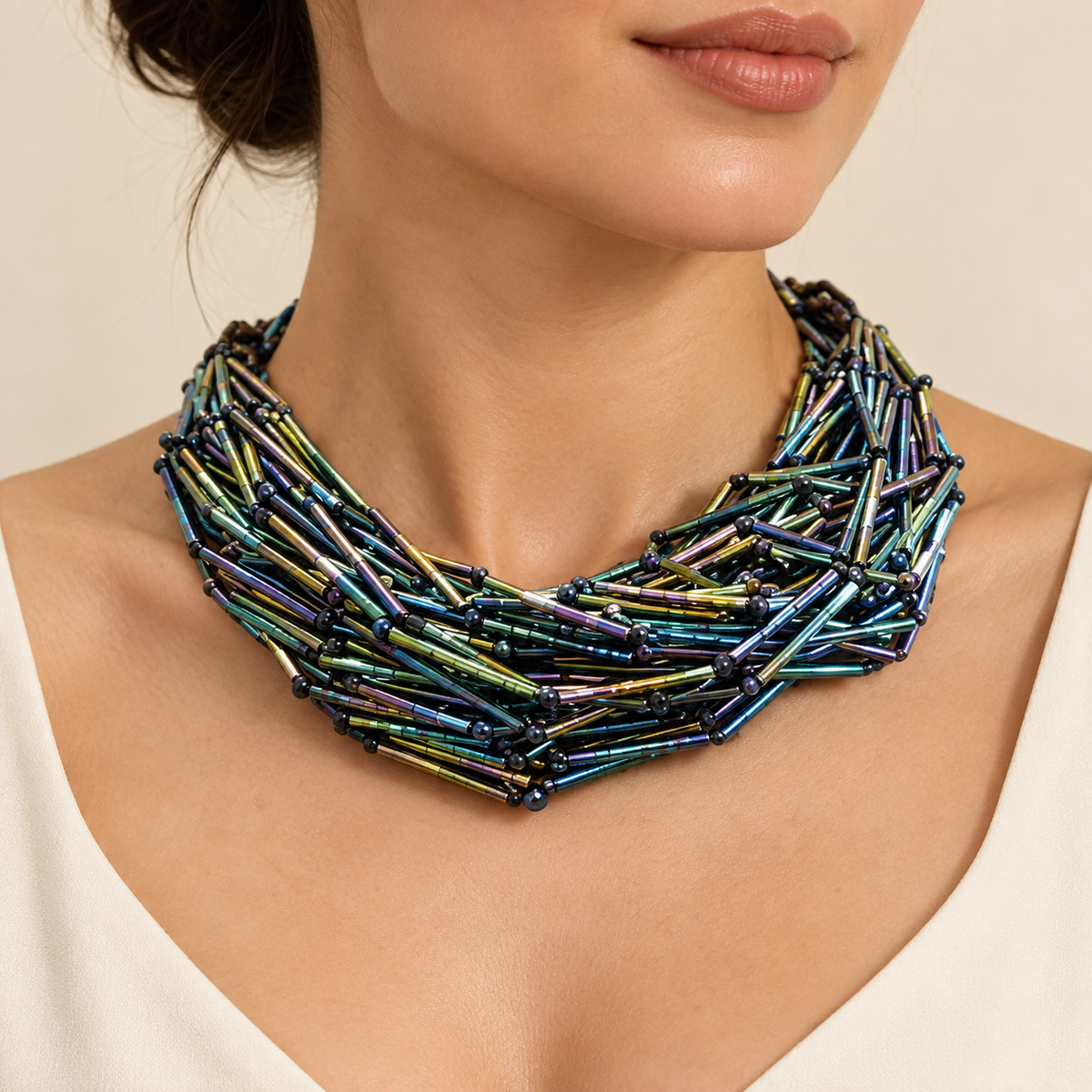 Iridescent Layered Collar Necklace – Anaqa — model image