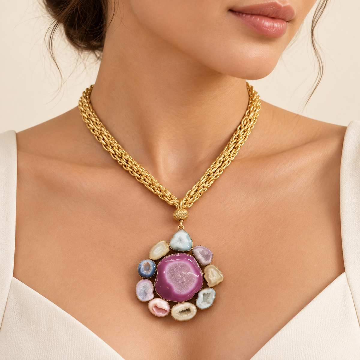 Pastel Floral Pendant Necklace – Anaqa — model image