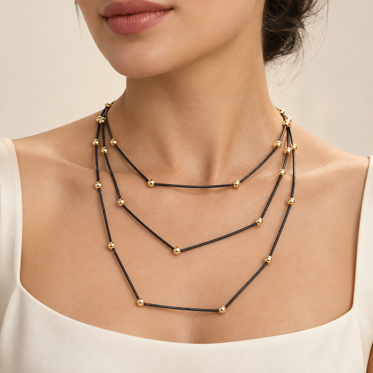 Black Layered Station Necklace – Anaqa — model image