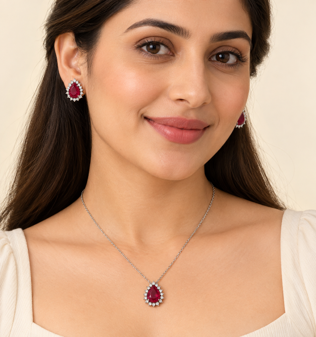 Ruby Teardrop Pendant Set – Anaqa — model image