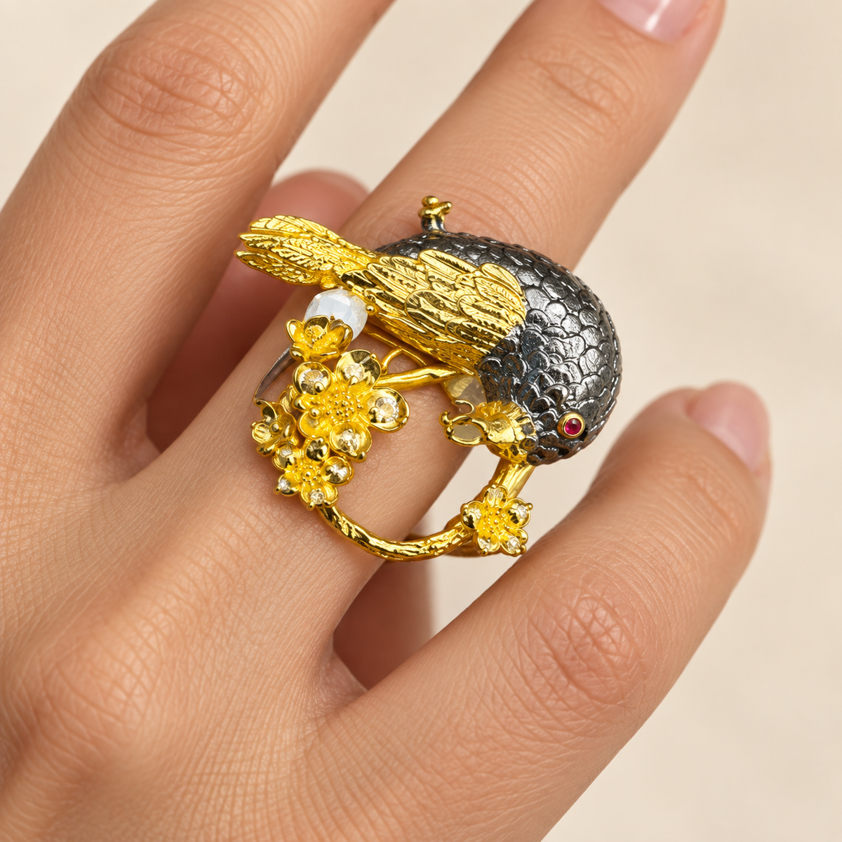 Golden Dragon Statement Ring – Anaqa — model image