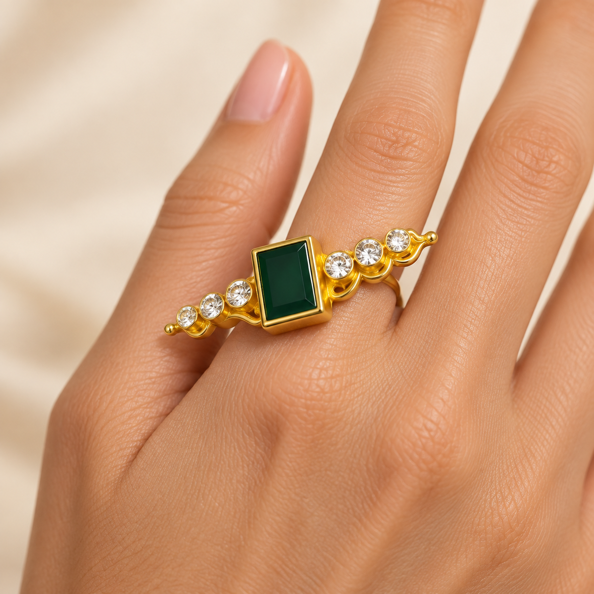 Emerald Square Accent Ring – Anaqa — model image
