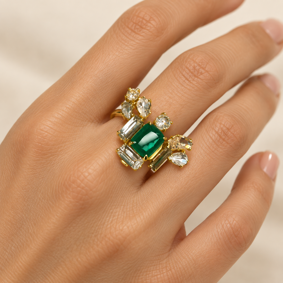 Emerald Oval Accent Ring – Anaqa — model image