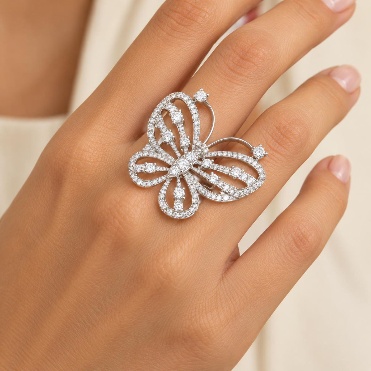 Crystal Butterfly Ring – Anaqa — model image