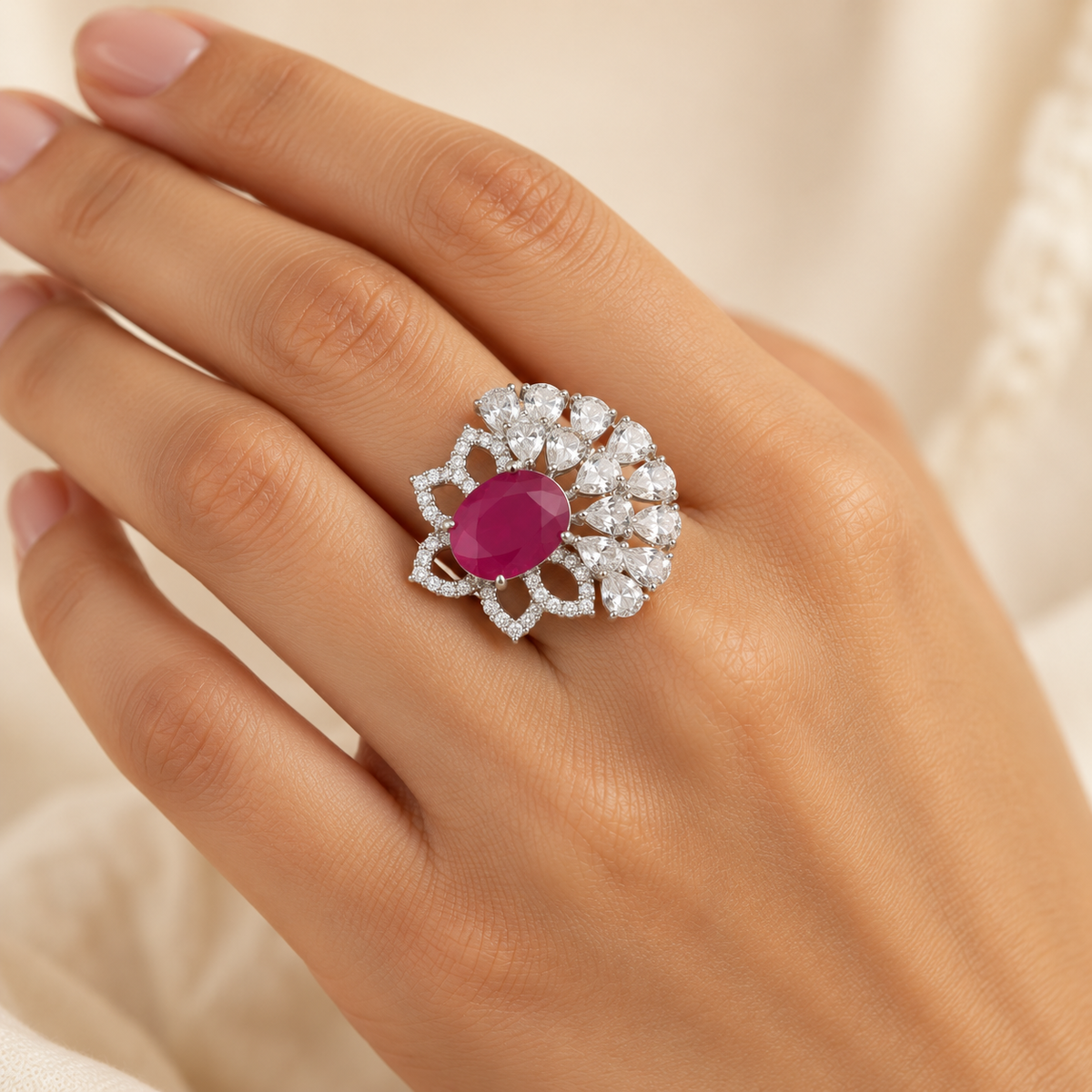 Pink Floral Ring – Anaqa — model image
