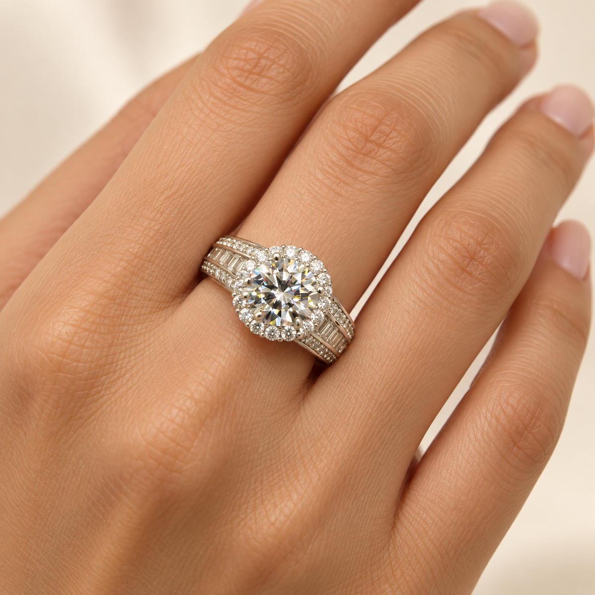Crystal Floral Wide Band Ring – Anaqa — model image