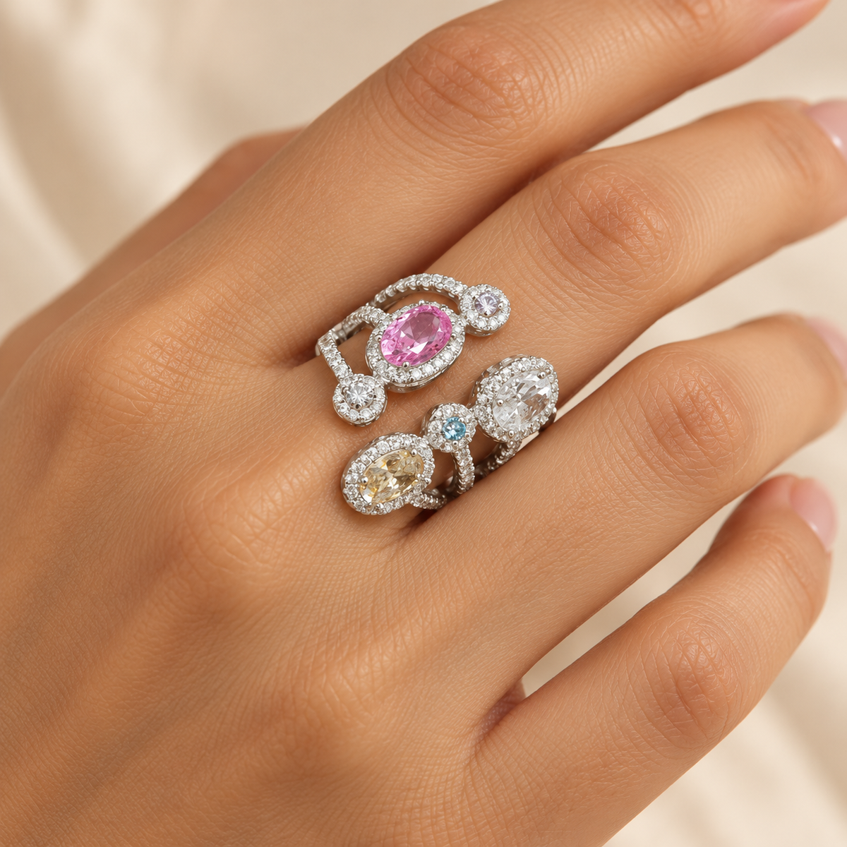 Pastel Crystal Open Ring – Anaqa — model image