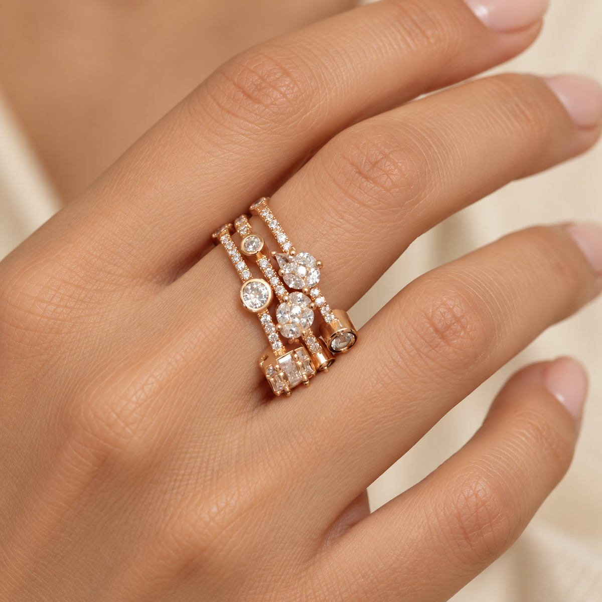 Rose Crystal Multi-Band Ring – Anaqa — model image