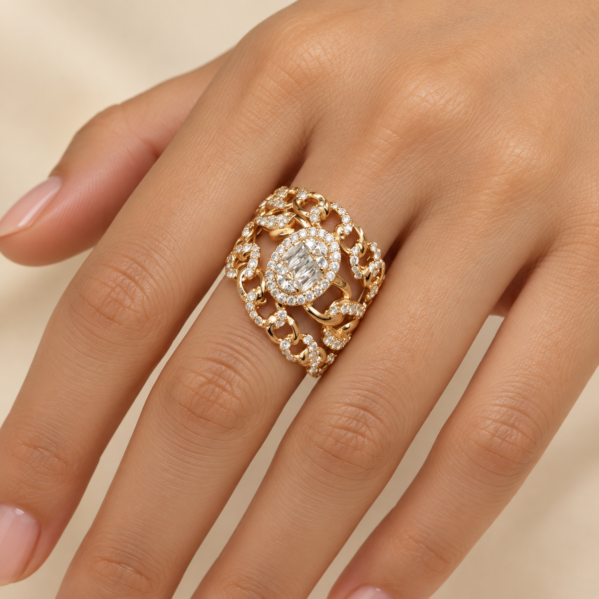 Golden Floral Statement Ring – Anaqa — model image