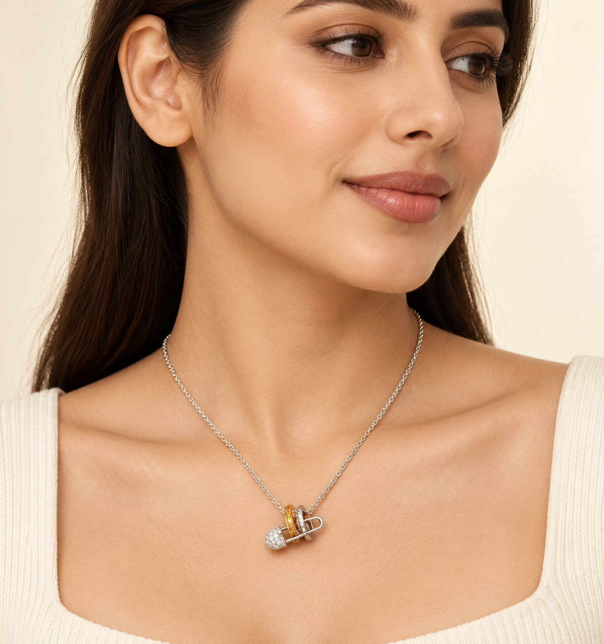 Golden Motif Pendant Necklace – Anaqa on model