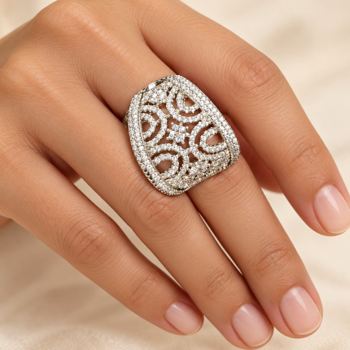 Crystal Filigree Statement Ring – Anaqa — model image