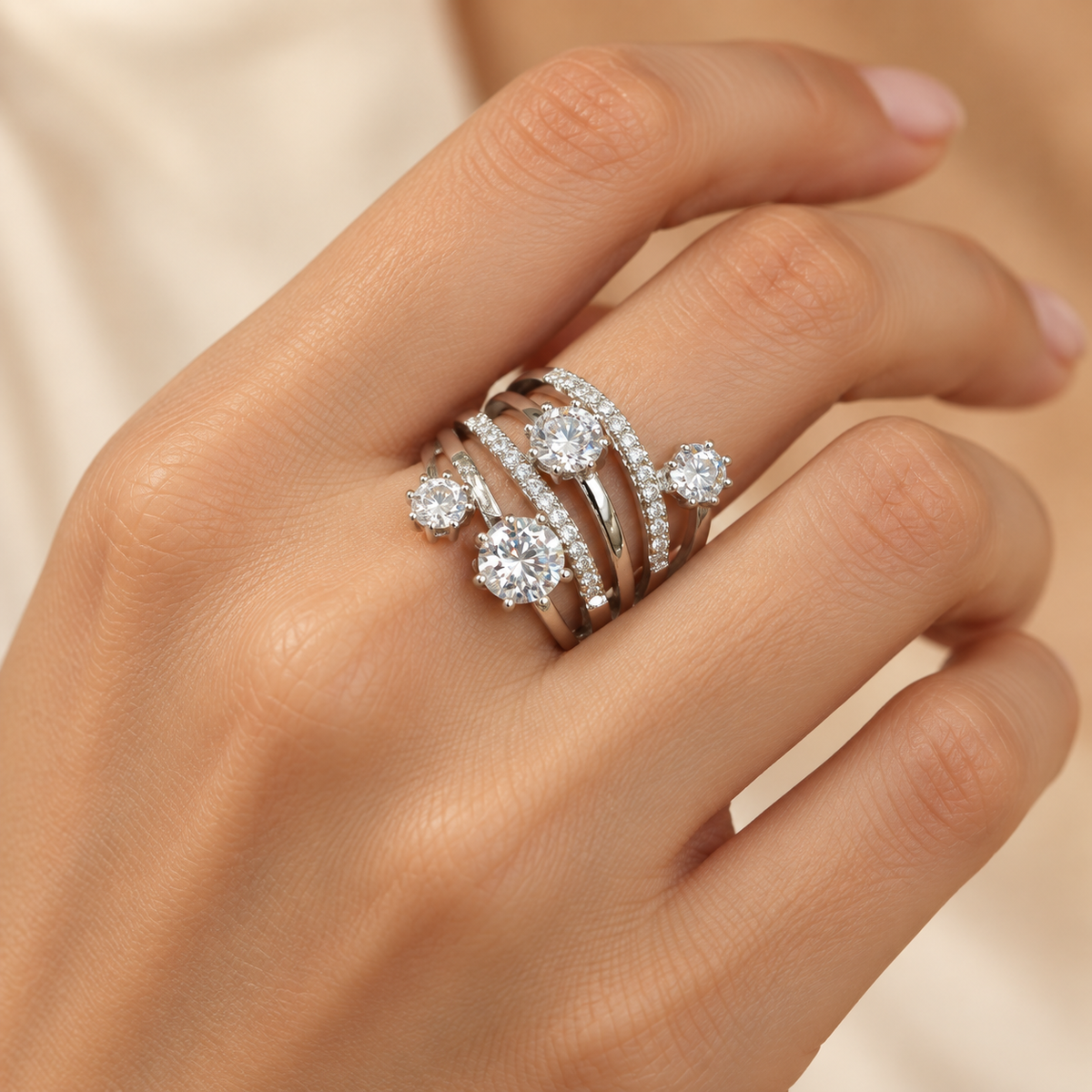 Silver Crystal Cluster Ring – Anaqa — model image