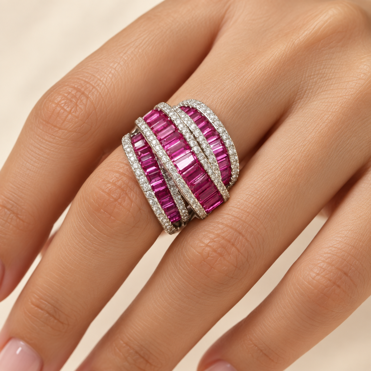 Pink Baguette Wide Ring – Anaqa — model image