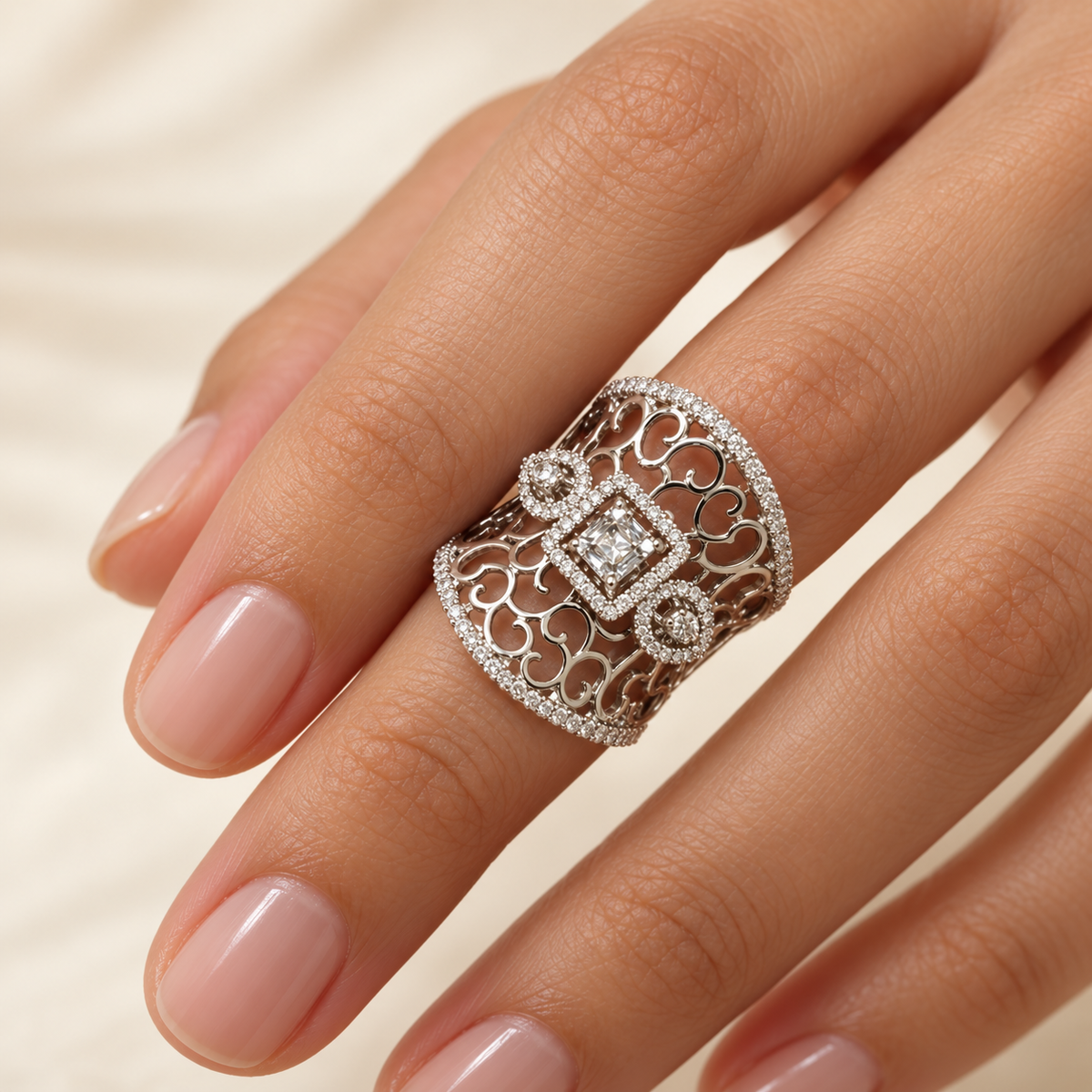 Crystal Lace Statement Ring – Anaqa — model image